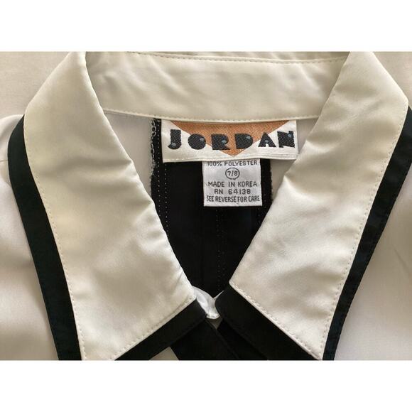 Vintage 90’s button front closure white blouse with black trim necktie sz 7/8 - Picture 4 of 6
